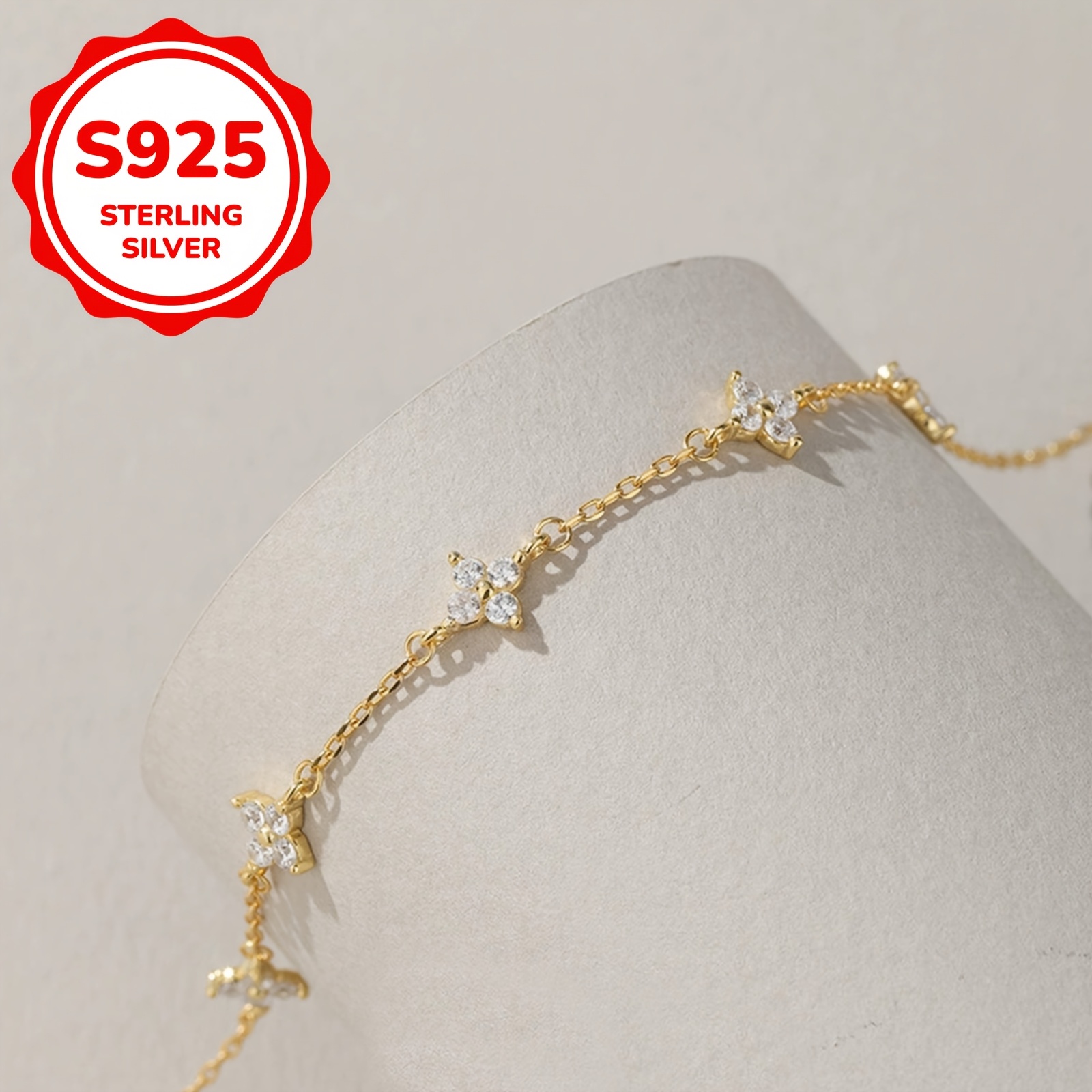 S925 Silver Sparkling Four Leaf Clover Bracelet